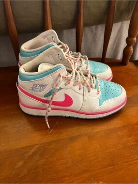 Jordan Kids Mid-Top Sneakers in White, Pink & Aqua